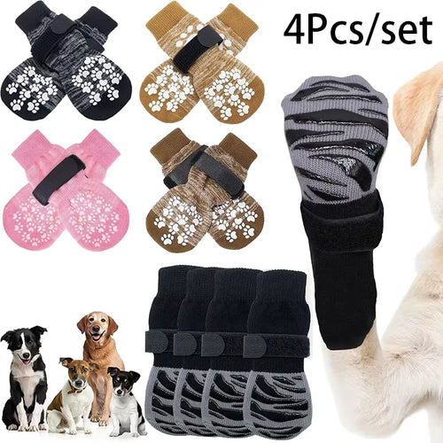 4Pcs/Set anti Slip Dog Socks with Straps Traction Control for Indoor on Hardwood Floor Wear Pet Paw Protector for Small Dogs Pet