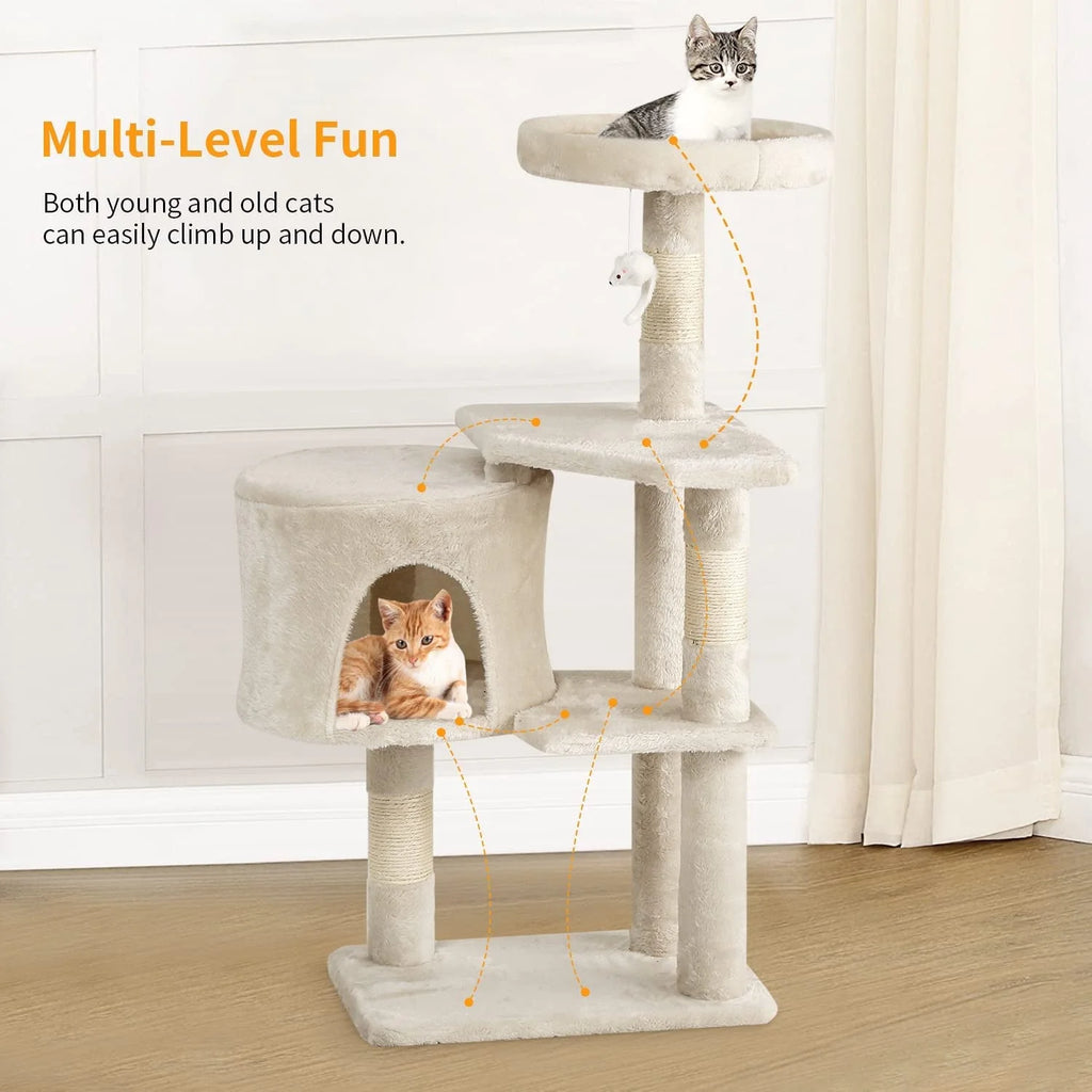 36" Tall Cat Tree Tower & Condo – Multi-Level Cat Climbing Tree with Cozy Condo, Beige
