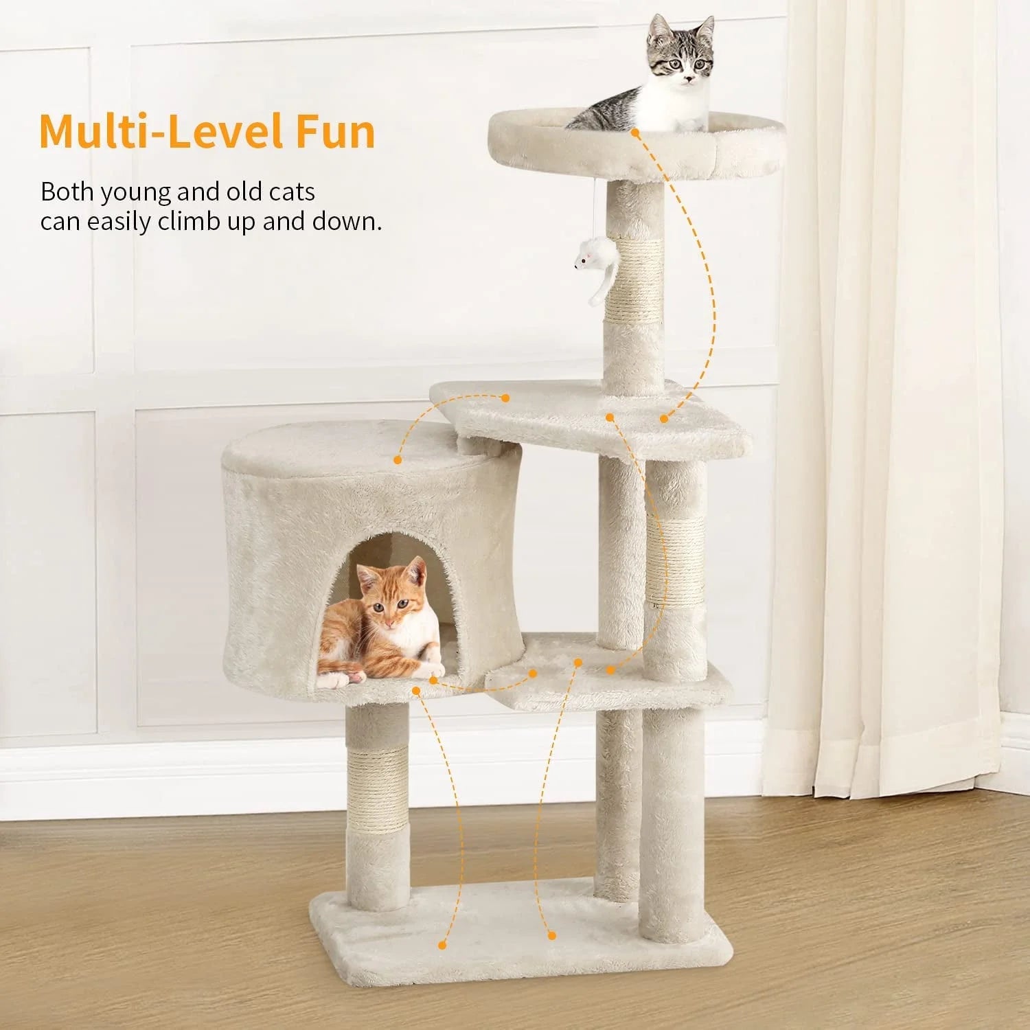 36" Tall Cat Tree Tower & Condo – Multi-Level Cat Climbing Tree with Cozy Condo, Beige