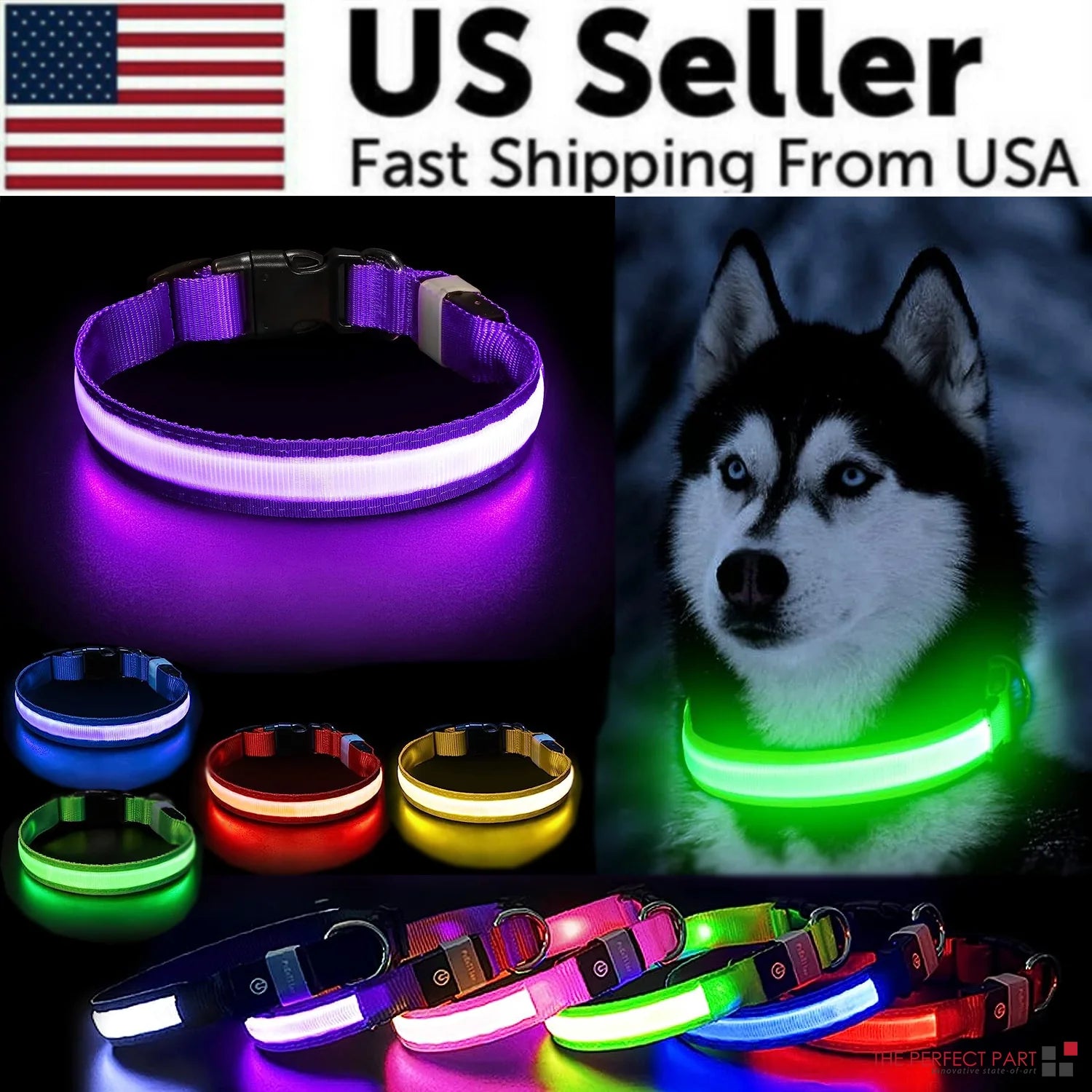 GlowSafe LED Dog Collar - Adjustable, Waterproof & Flashing for Pet Safety