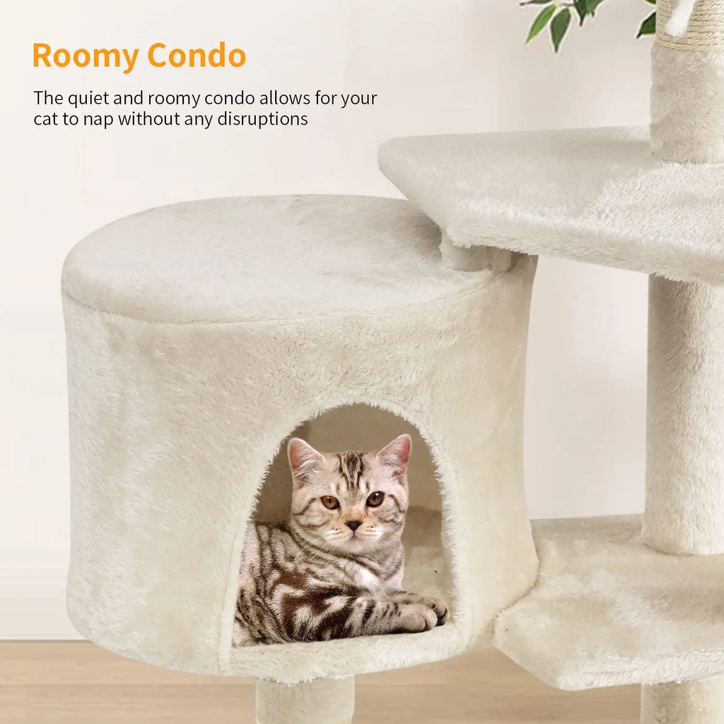36" Tall Cat Tree Tower & Condo – Multi-Level Cat Climbing Tree with Cozy Condo, Beige