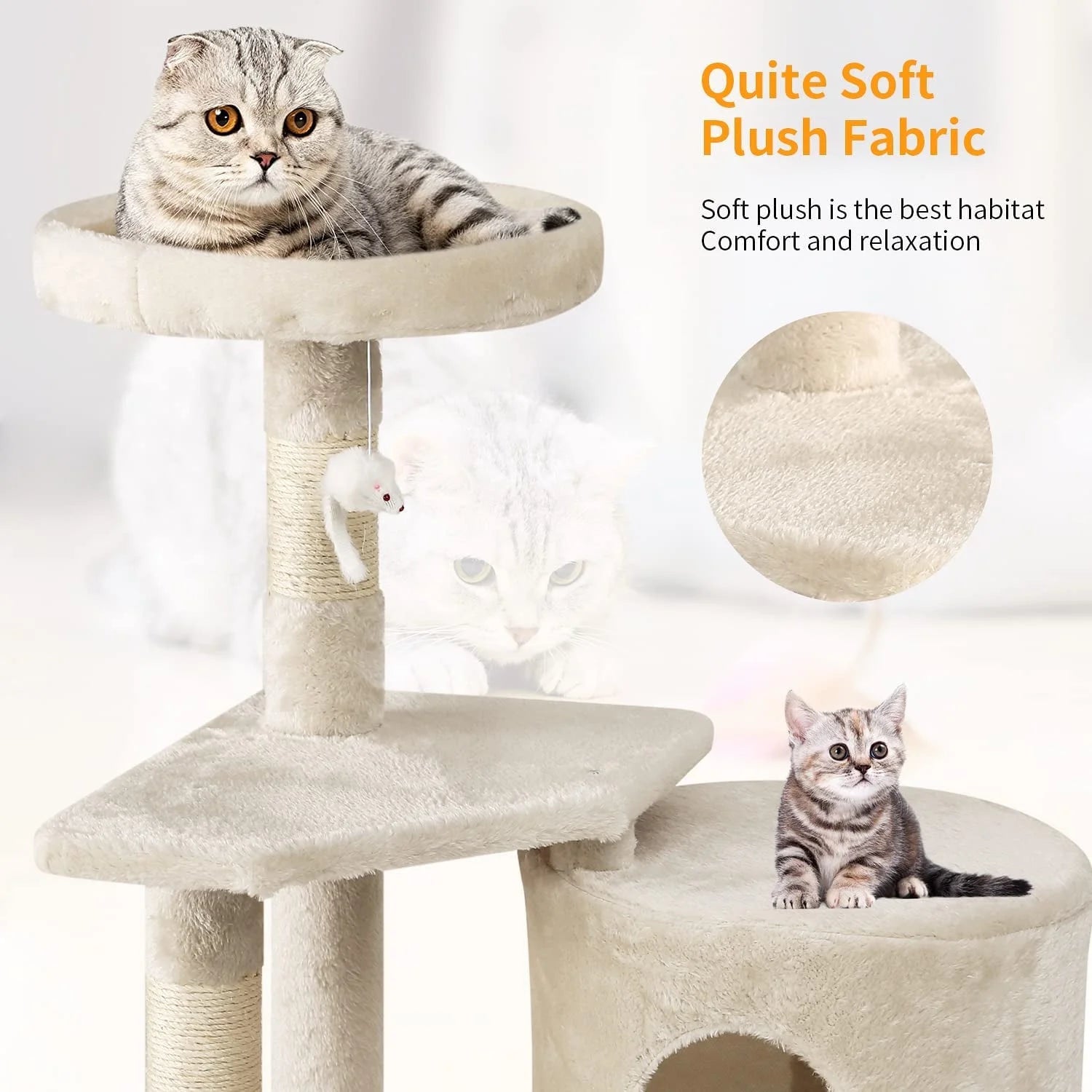 36" Tall Cat Tree Tower & Condo – Multi-Level Cat Climbing Tree with Cozy Condo, Beige